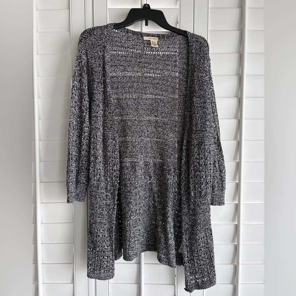 DKNY JEANS Marled Black 3/4 Sleeve Button Down Cardigan Sweater Size XL
